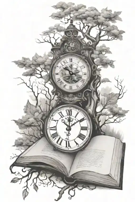 Tree And Clock With Book Open