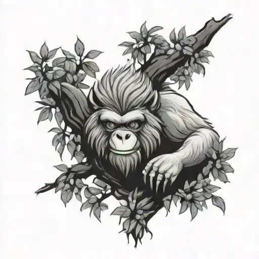 Yeti Under A Pom Tree Branches