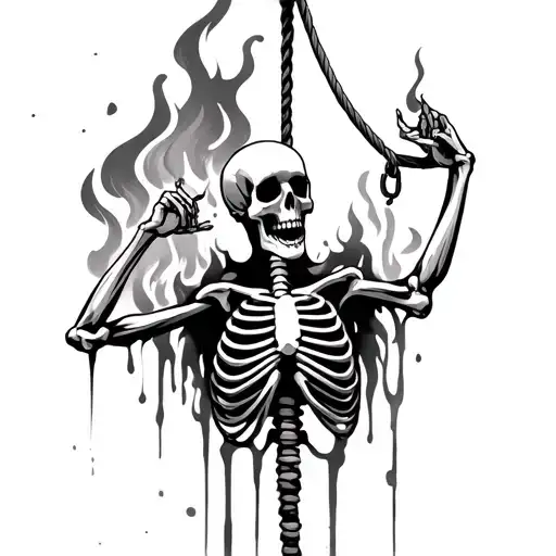 A Burning Skeleton Grabs A Rope That Hangs From Above