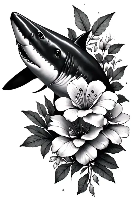 Shark And Flowers Blooming
