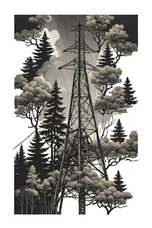 Power Line In The Forest