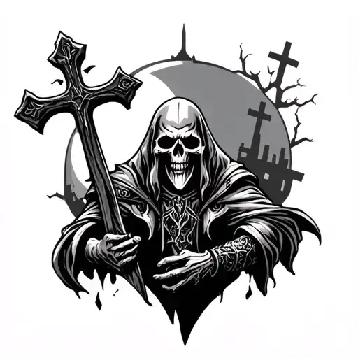 Viking Reaper With Graveyard And Christian Cross Made