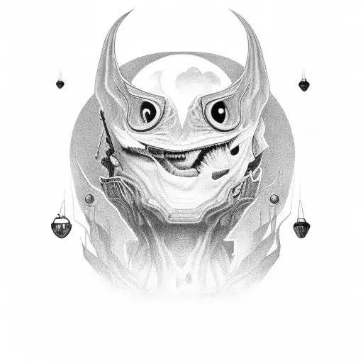 A Black And Grey Portrait Of Yaren With A Ufo Hovering Behind