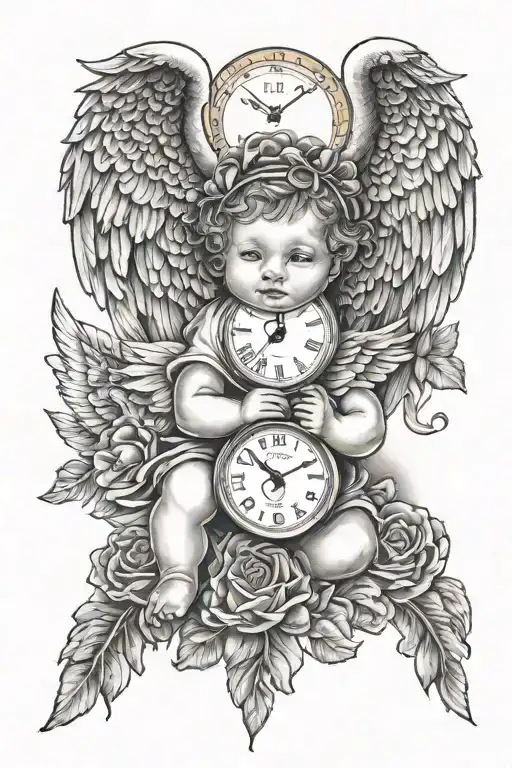 Baby Angel With Clock