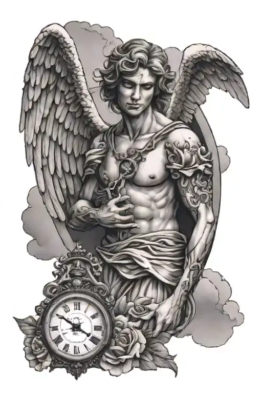 Angel With One Clock And Clouds In Background