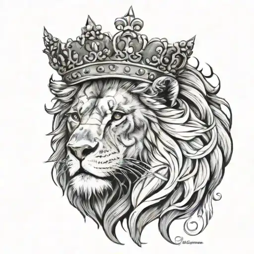A Majestic And Nobel Lion Head Facing Left With A Mesmerizing Eye And A Crown