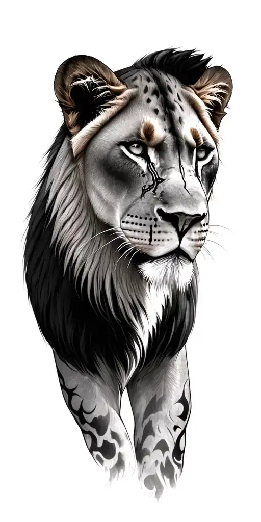 Lioness Head African Dessert In The Back Ground Lion With Three Scars Across Her Eye