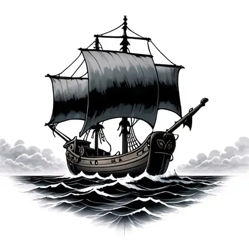 Viking Ship On The Ocean With Dark Clouds