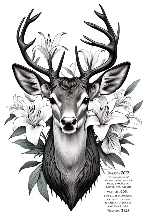 Cerf Wood With Lily Flowers And 6 Birth Dates