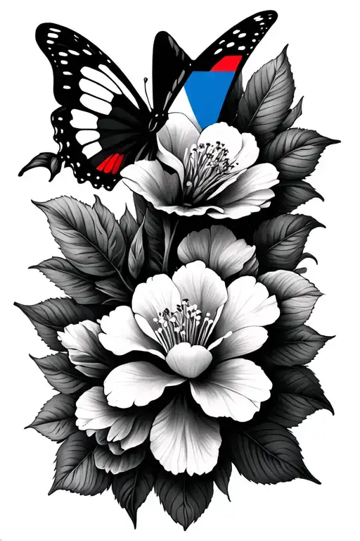 Chery Blossom Flower With Butterfly And Dominican Flag Blended Into It