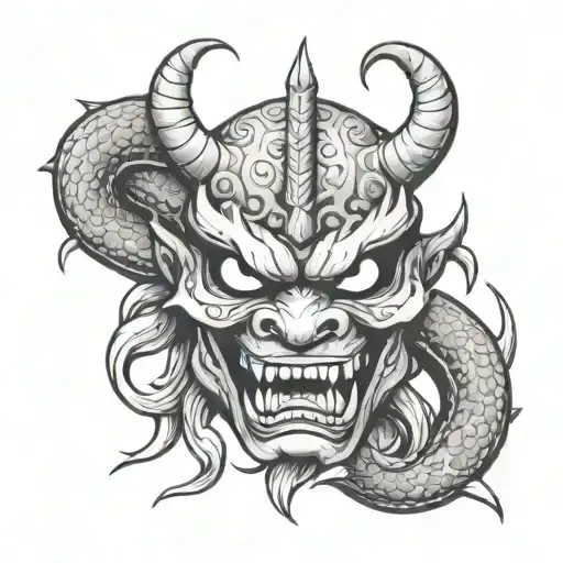 Snakes Sword Oni Mask Japanese Style Videogame