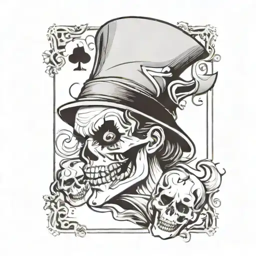 Joker Playing Card Of Skull With Jester Hat Crooked Over Left Eye