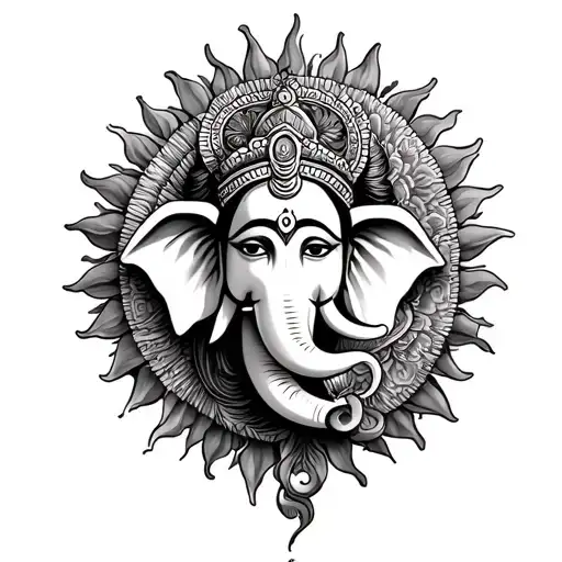 Trisul With Sun And Ganesh God