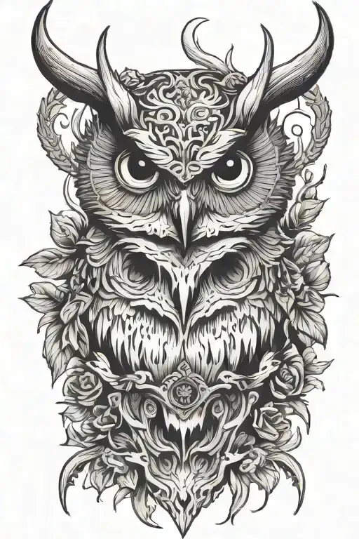 Owl Head On Top Of Deer Skull