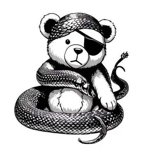Snake Wrapped Around A Pirate Bear Teddy Bear Wearing An Eye Patch