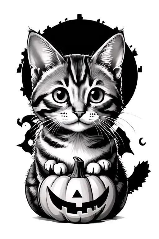 Tabby Cat And Pumpkin Halloween Cute