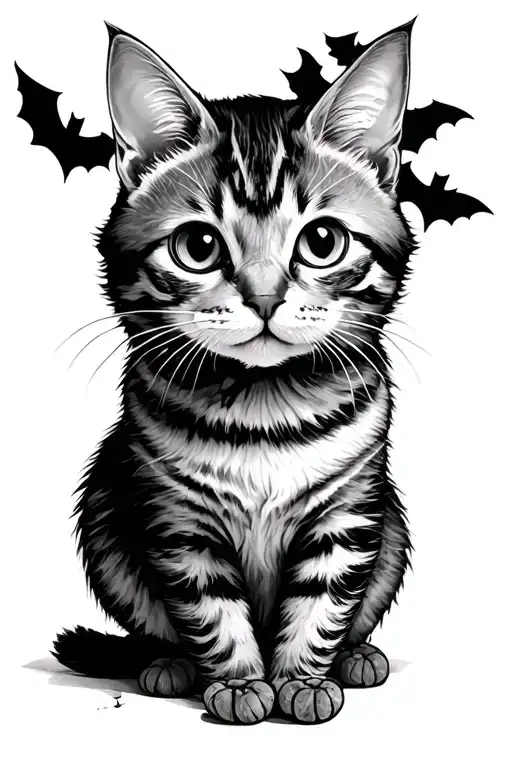 Tabby Cat And Pumpkin Halloween Cute