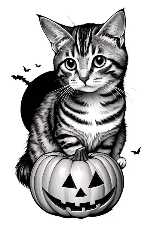 Tabby Cat And Pumpkin Halloween Cute