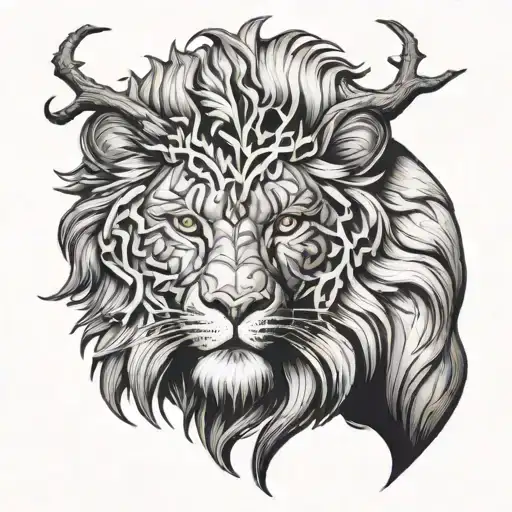 Lion Man Tree Tattoo Design