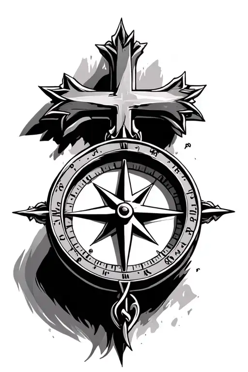 Compass With Christians Cross In The Background