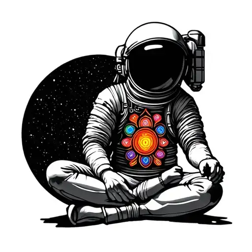 Astronaut Vishnu Sitting Crossed Legged Chakra Symbols