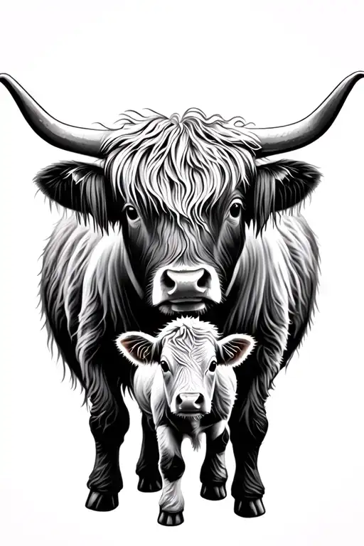 Highland Cow With Baby Cow