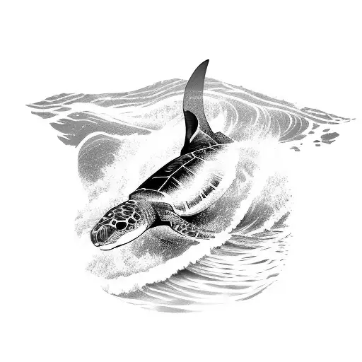 Ocean Wave With Shark And Sea Turtle Below