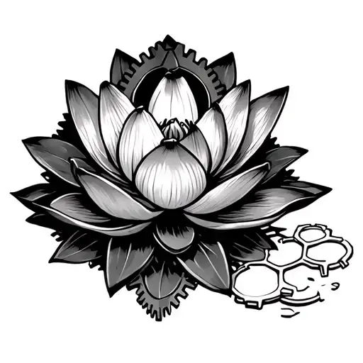 A Tranquil Lotus Flower With Gears Inside Representing Balance Between Peace And Hard Work