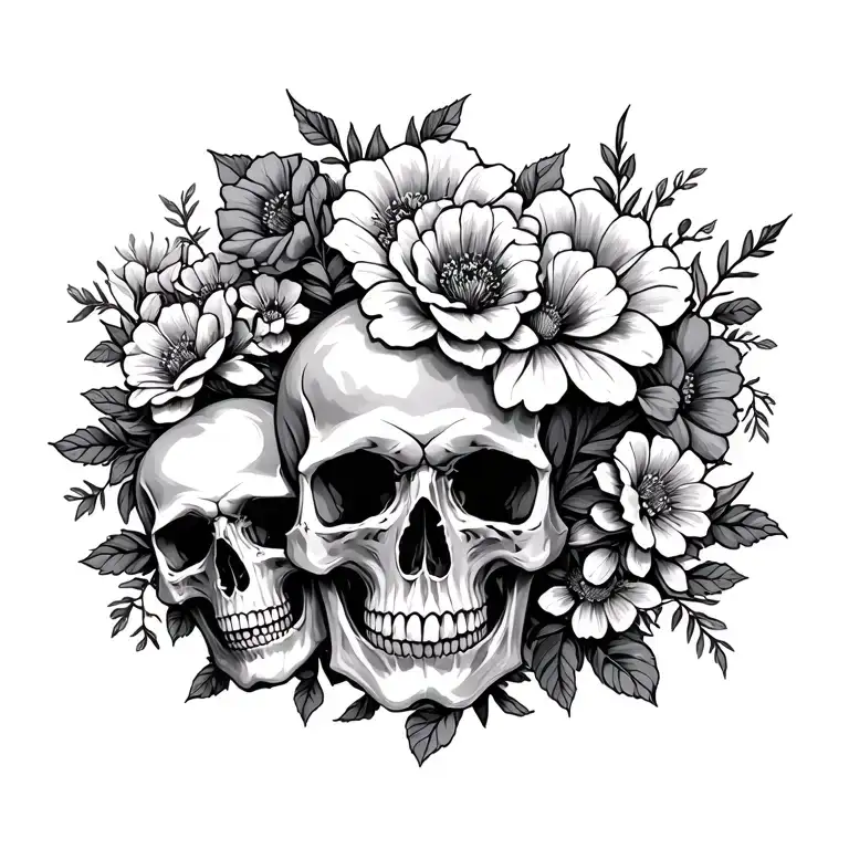 Flowers And Skulls Surrounded