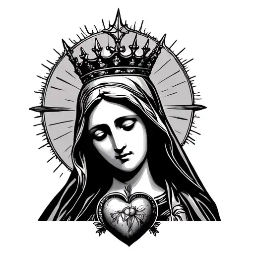 Virgin Mary With Crown And Sacred Heart