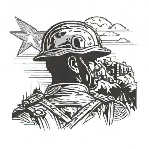 A Silhouette Of A Soldier Saluting With Cuban Landmarks In The Background