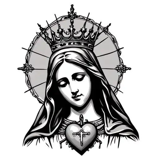 Virgin Mary With Crown And Sacred Heart