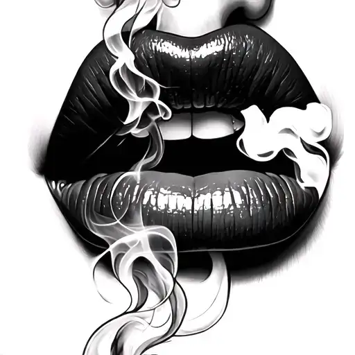 Nose And Lips With Smoke Coming From The Mouth And Black Background