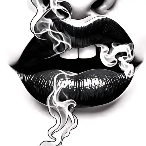 Nose And Lips With Smoke Coming From The Mouth And Black Background