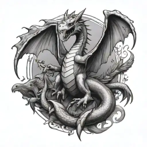 A Dungeons & Dragons Inspired Tattoo Of A Dragon Playing Mario Party With A Group Of Birds