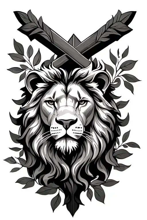 Cross And Lion With Leaves