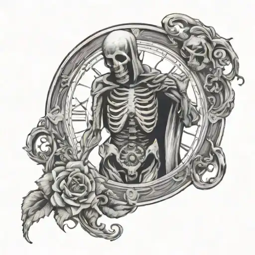 Death Standing Holding Clock In Right Hand
