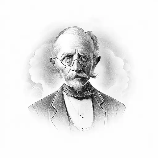 A Black And Grey Portrait Of A Famous Scientist With A Ship Sailing In The Background