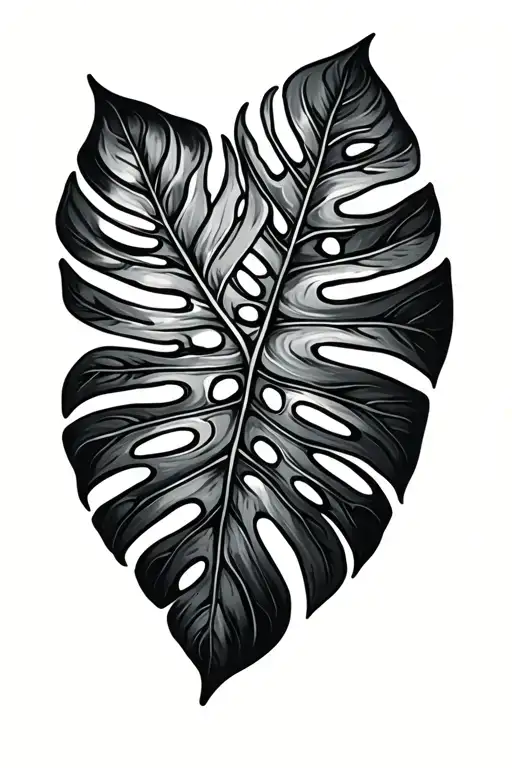 American Traditional Monstera Leaf With Knife Through It