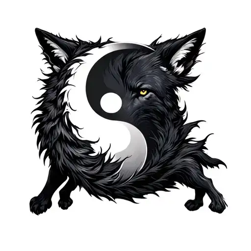 Yin And Yang Symbol With Wolfs