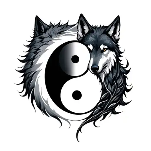 Yin And Yang Symbol With Wolfs