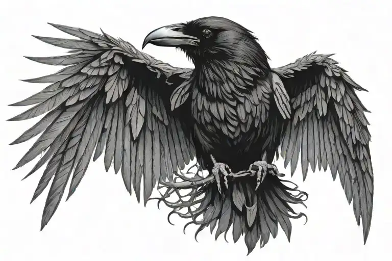 Raven With Wings Spread Out Including Thorns Wrapping
