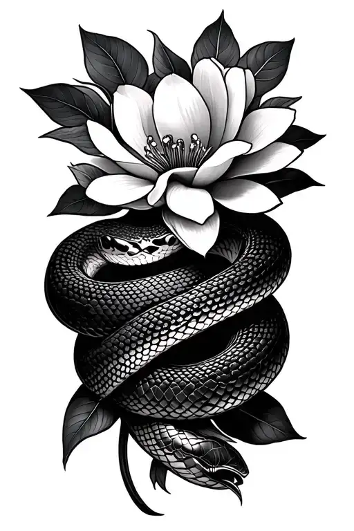 Magnolia Flower And Snake Wrapped