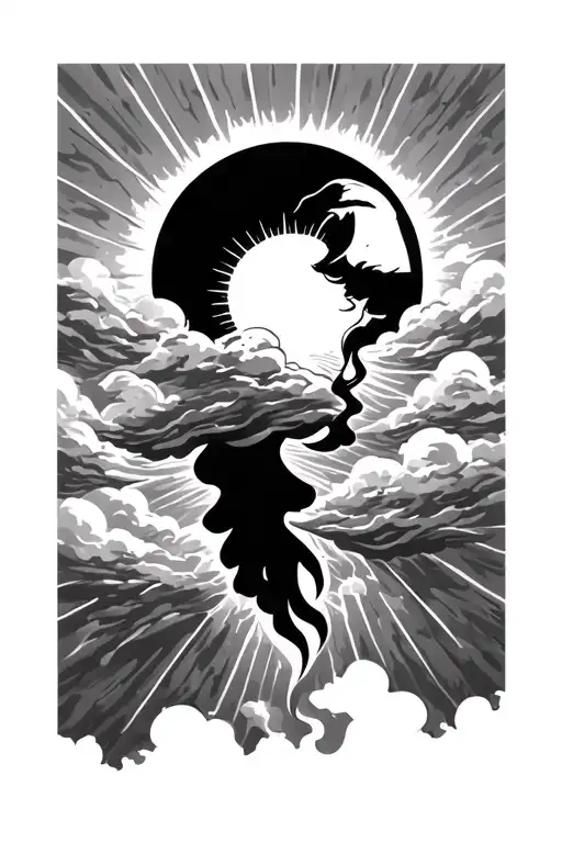 Forearm Tattoo With Cloudy Background And Sun Rays Shining Through The Back