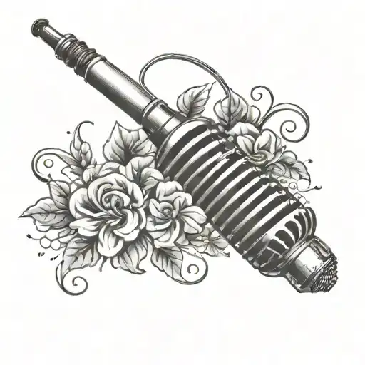 Music Notes Intertwined With Flowers And A Microphone