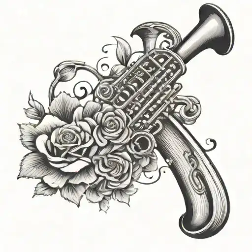 Music Notes Intertwined With Flowers And A Trumpet