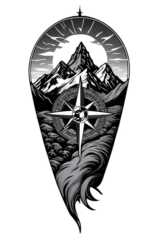 Moutain Range And Compass Rose