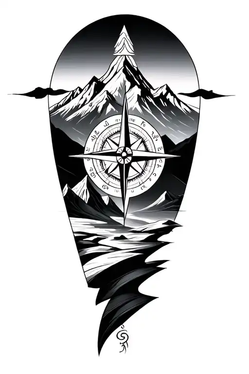 Minimalist Moutain Range And Compass Rose
