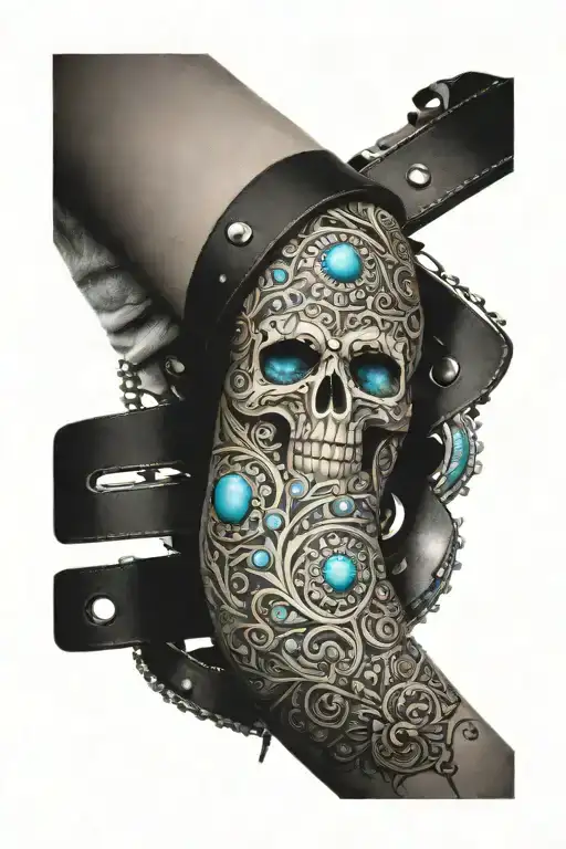 Western Tooled Leather Sleeve With Turquoise Stones Balanced
