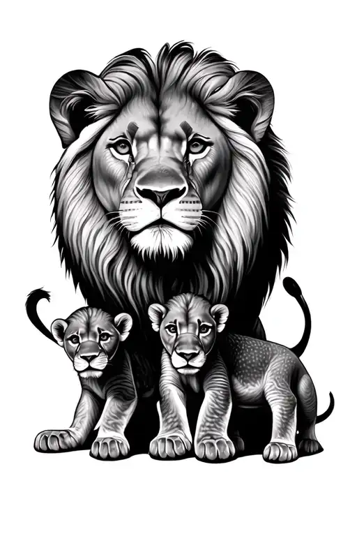 Mother Lion With Two Babies